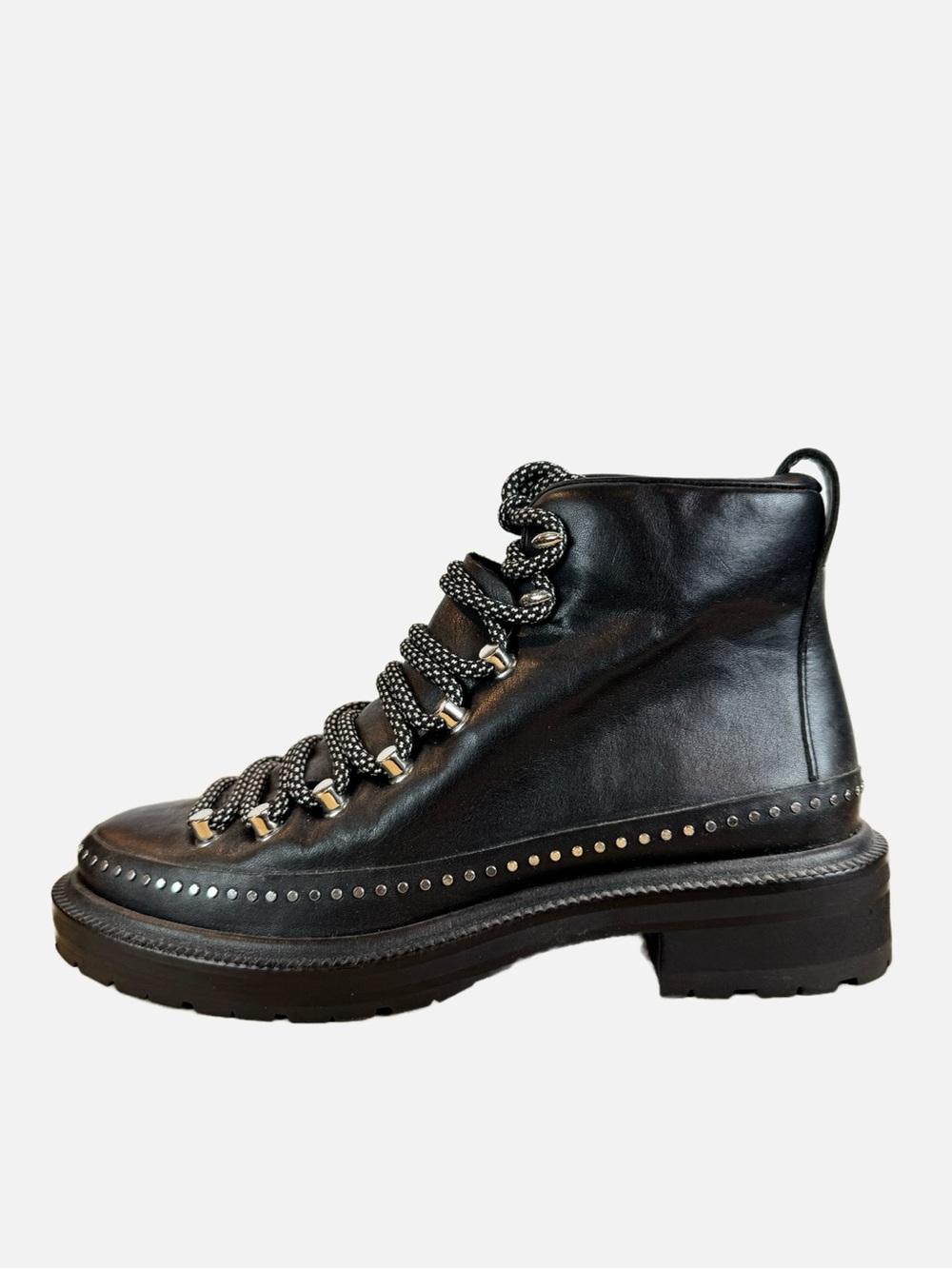 rag & bone | Black Leather Studded Combat Boot, EU 36.5